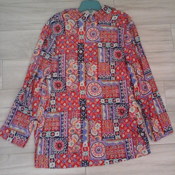 Multi-color Floral Patchwork Woven Rayon Boyfriend Jacket.   Size XL - Picture 2 of 2